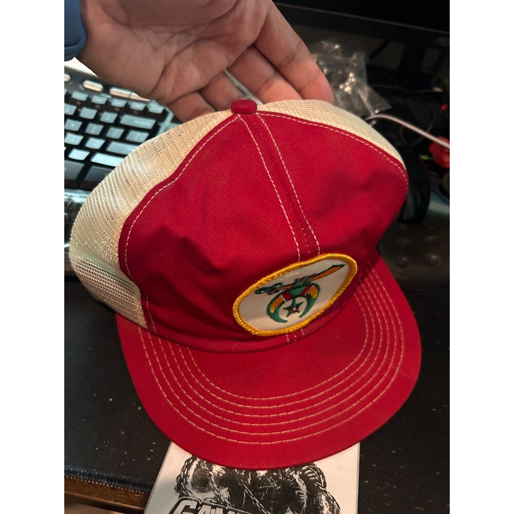 Vintage Masonic Shriners Patch Snapback Mesh Red Trucker Hat Cap